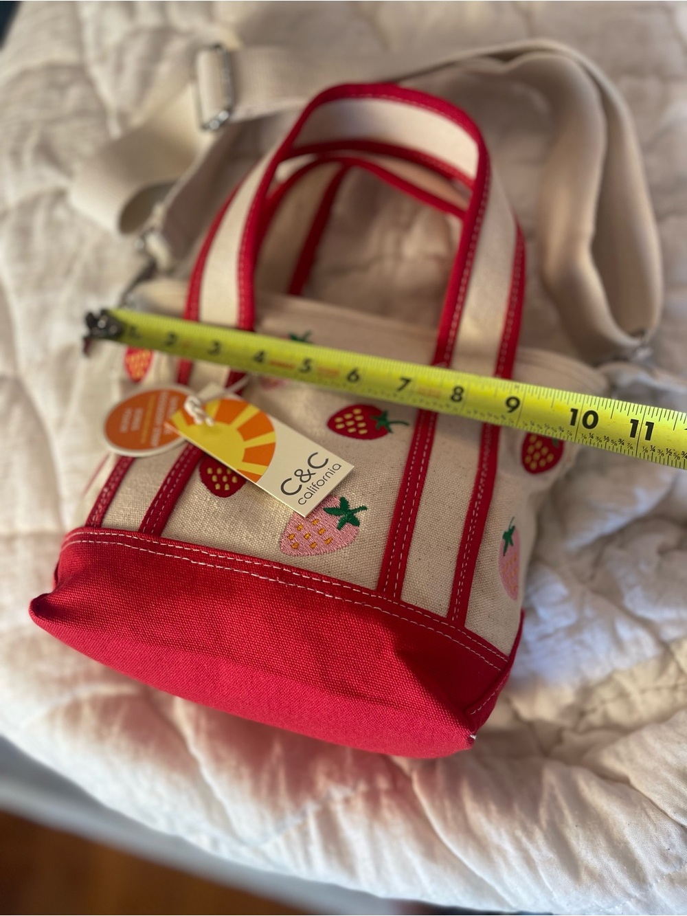 Strawberry Embroidered Canvas Tote Bag Crossbody Cottagecore Coquette Summer NWT - Picture 13 of 16